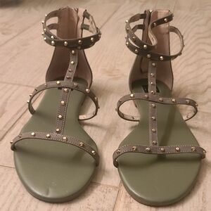 White House Black Market Olive Green Studded Sandals In A Size 10.